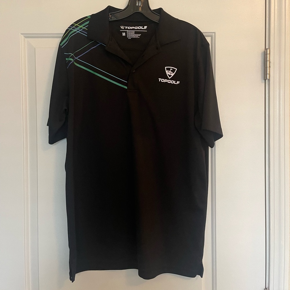 Top Golf Shirt Mens Medium Black Polo Shirt Logo Casual Preppy Golf Sportswear